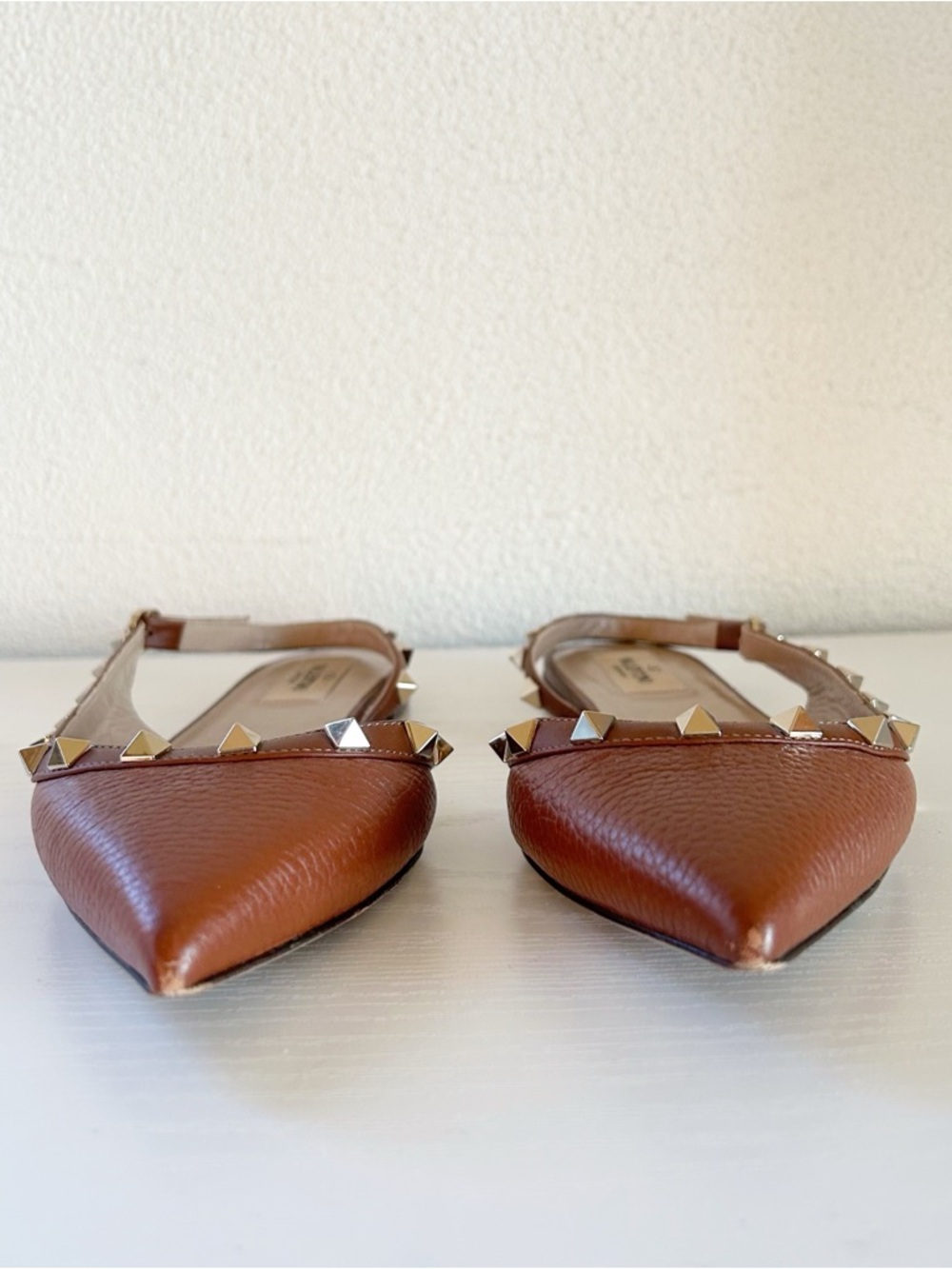 Valentino Garavani Rockstud Brown Slingback Flats Half D’Orsay Pointed Toe EU 37 - Picture 5 of 11